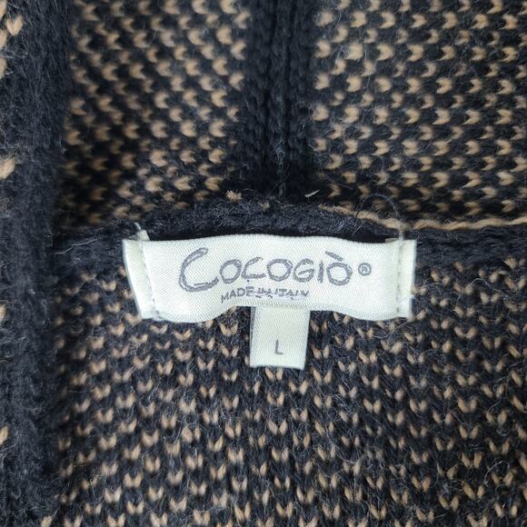 Cocogio Black Brown Long Open Front Cardigan Wool Blend Sweater Italian Made L - Picture 4 of 5